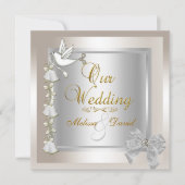 Elegante Wedding Sepia Gold Silver White Dove Einladung (Vorderseite)