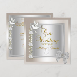 Elegante Wedding Sepia Gold Silver White Dove Einladung