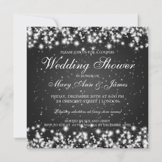 Elegante Wedding Shower Winter Sparkle Black Einladung (Vorderseite)