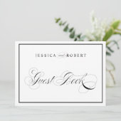 Elegante Wedding Sign Gästebuch Schwarze Grenze Einladung (Stehend Vorderseite)
