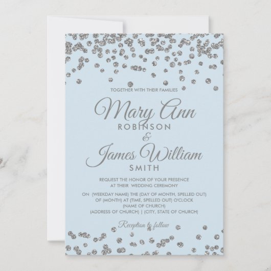 Elegante Wedding Silver Glitzer Confetti Ice Einladung (Vorderseite)