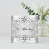 Elegante Wedding Silver White Diamond Jewel Lace Einladung (Stehend Vorderseite)