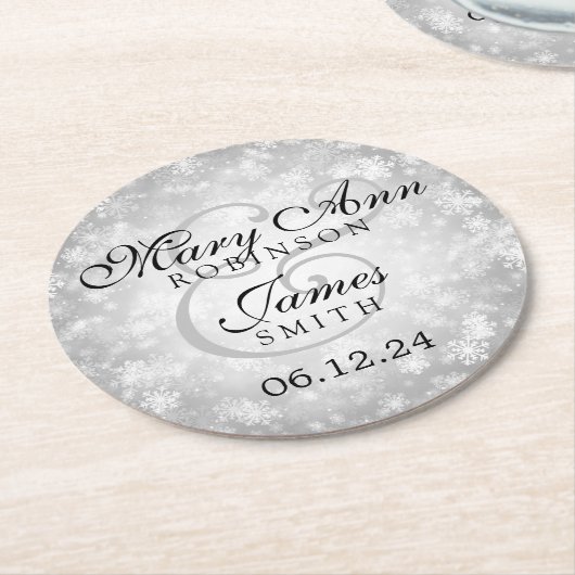 Elegante Wedding Silver Winter Wonderland Runder Pappuntersetzer (Angewinkelt)
