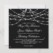 Elegante Wedding Sparkling String Black Einladung (Vorderseite)