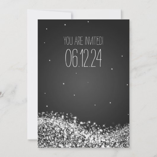 Elegante Wedding Sparkling Wave Black Einladung (Rückseite)