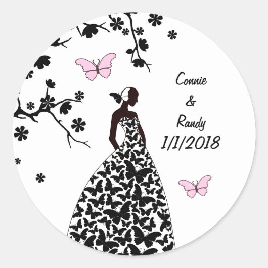 Elegante Wedding Sticker Bride machte Schmetterlin (Vorderseite)