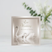 Elegante Wedding Swans Damask Cream White Einladung (Stehend Vorderseite)