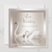Elegante Wedding Swans Damask Cream White Einladung (Vorderseite)