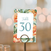 Elegante Wedding Tischnummer Blue Peach Floral