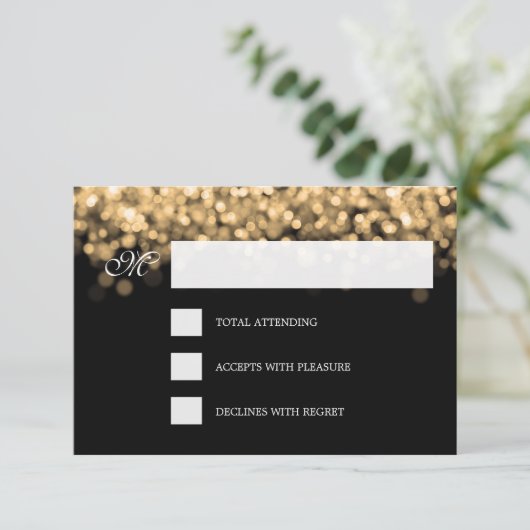 Elegante Wedding UAWG Gold Lights CUSTOM RSVP Karte (Stehend Vorderseite)
