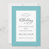 Elegante Wedding Verlobung Calligraphy Aqua White Save The Date (Vorderseite)