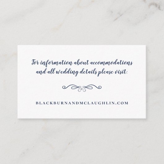 Elegante Wedding Website Blue White Moderne Classi Begleitkarte (Vorderseite)