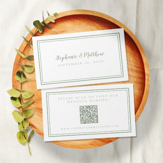 Elegante Wedding Website Modern QR Code Sage Green Begleitkarte