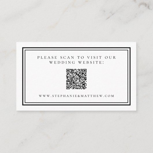 Elegante Wedding Website Moderner QR-Code Schwarz- Begleitkarte (Rückseite)
