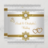 Elegante Wedding White Heart Jewel Rings Einladung (Vorne/Hinten)