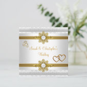 Elegante Wedding White Heart Jewel Rings Einladung (Stehend Vorderseite)