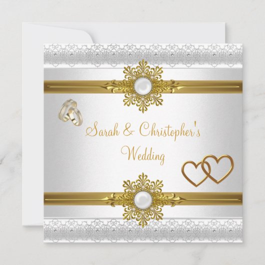 Elegante Wedding White Heart Jewel Rings Einladung (Vorderseite)