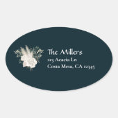 Elegante Wedding White Roses Rücksendeadresse Ovaler Aufkleber (Vorderseite)