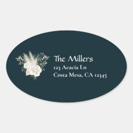 Elegante Wedding White Roses Rücksendeadresse Ovaler Aufkleber
