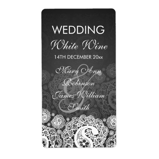 Elegante Wedding Wine Label Paisley Lace Black (Vorne)