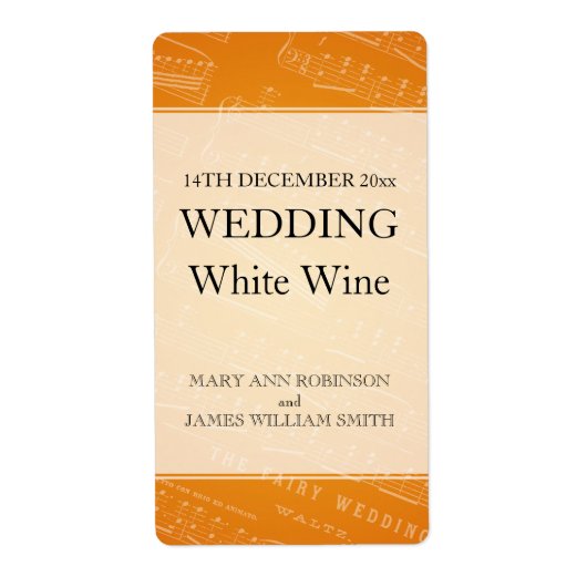 Elegante Wedding Wine Label Sheet Music Orange (Vorne)