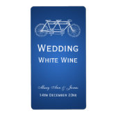 Elegante Wedding Wine Label Tandem Bike Blau (Vorne)