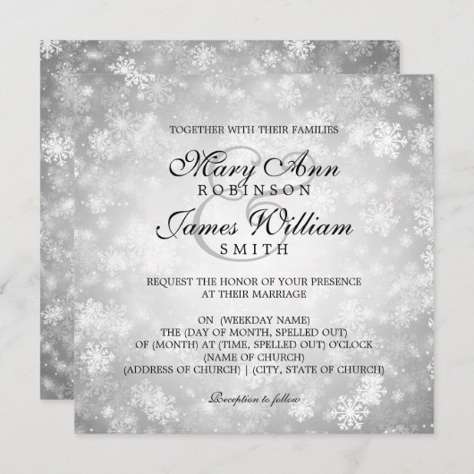 Elegante Wedding Winter Wonderland Sparkle Silver Einladung (Vorne/Hinten)