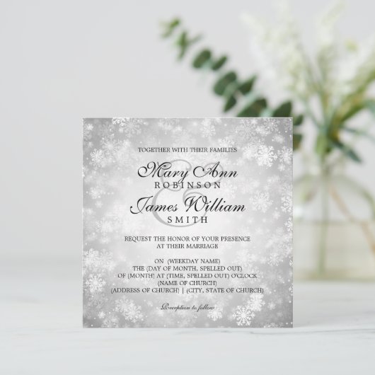 Elegante Wedding Winter Wonderland Sparkle Silver Einladung (Stehend Vorderseite)