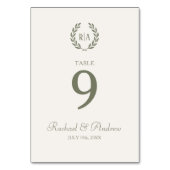 Elegante Wedding Wreath Monogram Green Cream Tischnummer (Vorderseite)