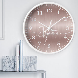 Elegante, weibliche Skript-Roségold-Optik, gebürst Große Wanduhr