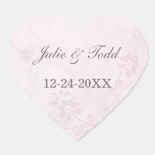 Elegante, weich rosa Vintage Save the Date Hochzei Herz-Aufkleber