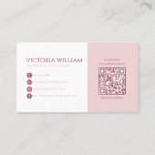 Elegante, weiche, blassrosa Schrift-QR-Code-Visite Visitenkarte (Rückseite)
