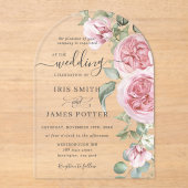 Elegante weiche Blüte Rosa Blumengrün Hochzeit Acryleinladungen (Vorderseite)