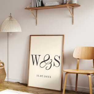 Elegante weiche Creme-Paar-Initialen-Hochzeit Poster