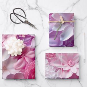 Elegante weiche Farben 3D rosa Blumen Muster flora Geschenkpapier Set