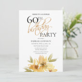 Elegante weiche gelbe Flora Überraschung 60. Gebur Einladung (Stehend Vorderseite)