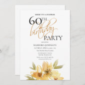 Elegante weiche gelbe Flora Überraschung 60. Gebur Einladung (Vorne/Hinten)