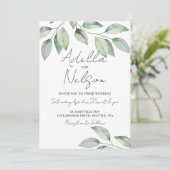 Elegante weiche grüne Blätter Hochzeit Einladung (Stehend Vorderseite)