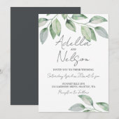 Elegante weiche grüne Blätter Hochzeit Einladung (Vorne/Hinten)