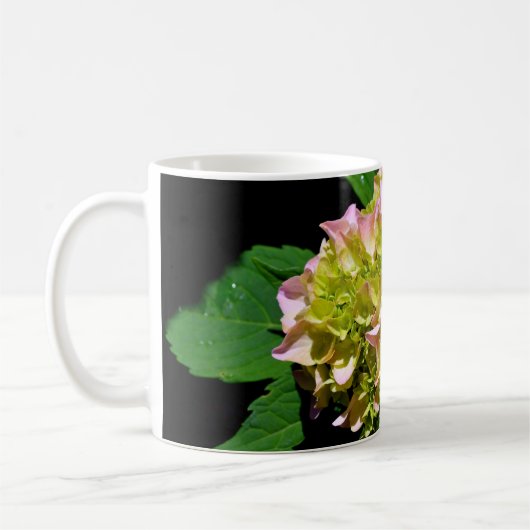 Elegante weiche, grüne, rosafarbene, blühende Hydr Kaffeetasse (Links)