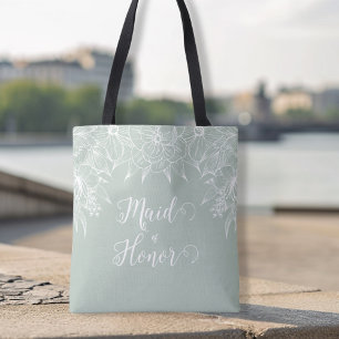 Elegante weiche grüne und weiße Umriss-Blumen-Hoch Tasche