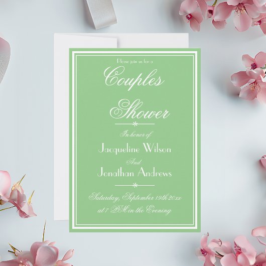 Elegante weiche Minze + Dusche für weiße Paare Einladung