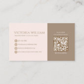 Elegante, weiche, neutrale Beige-Script-QR-Code Visitenkarte (Rückseite)