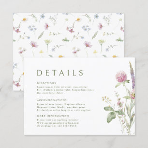 Elegante weiche Pastell-Wildblumen-Hochzeitsdetail Begleitkarte