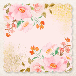 Elegante weiche Pastellblumen mit Goldstruktur Untersetzer