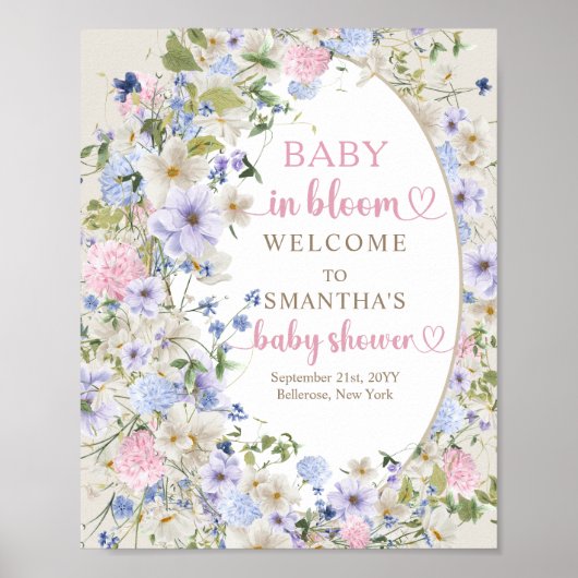 Elegante weiche pastellfarbene Wildblumen Rosa Bla Poster (Vorne)