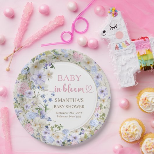 Elegante weiche pastellfarbene Wildblumen rosa hel Pappteller (Party)