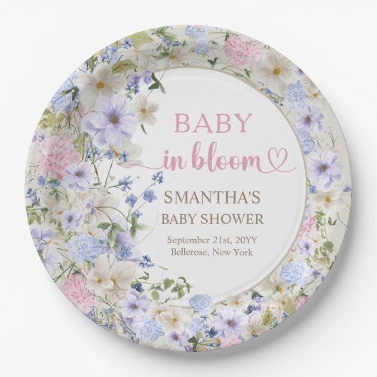 Elegante weiche pastellfarbene Wildblumen rosa hel Pappteller (Vorderseite)