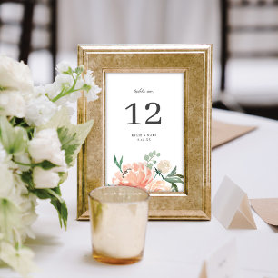 Elegante weiche Pfirsich-Aquarell-Blumenhochzeit Tischnummer
