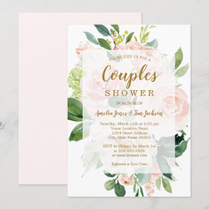 Elegante weiche Pfirsichblüten-Hochzeitspaare Dusc Einladung